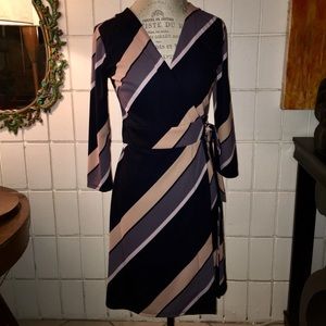 Ann Taylor Diagonal Stripe Wrap Dress Sz 4